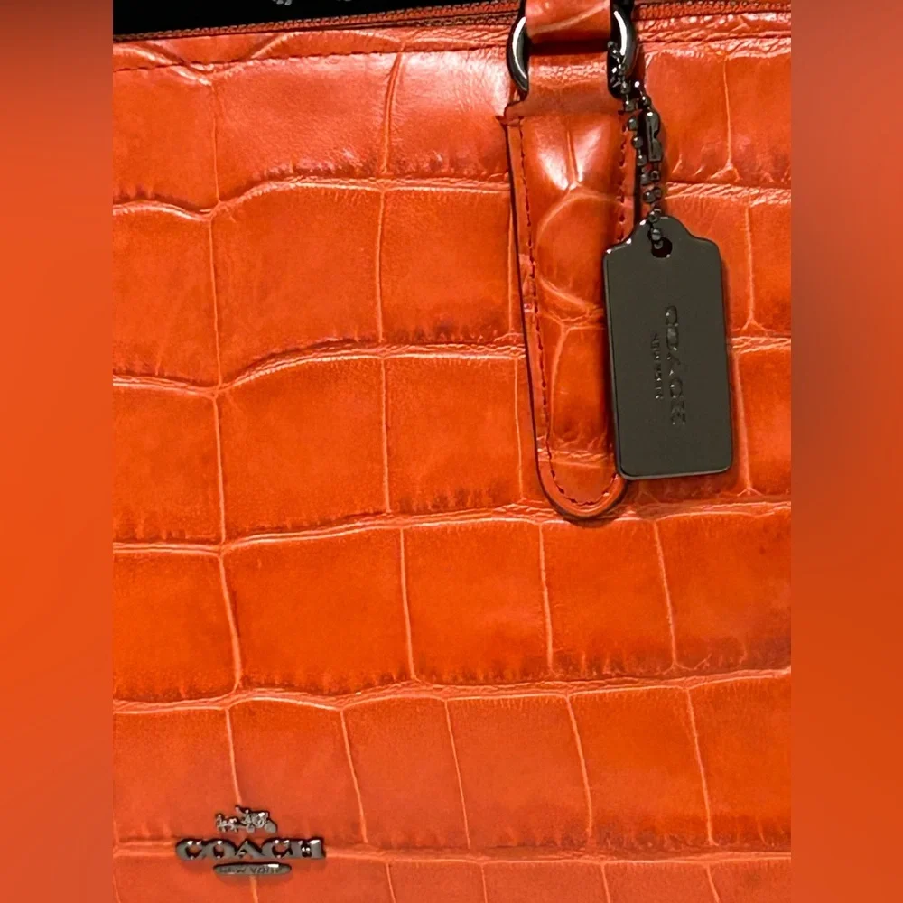 COACH Brooklyn 28 Leather Croc Embossed Satchel/Crossbody Bag in Deep Coral_3
